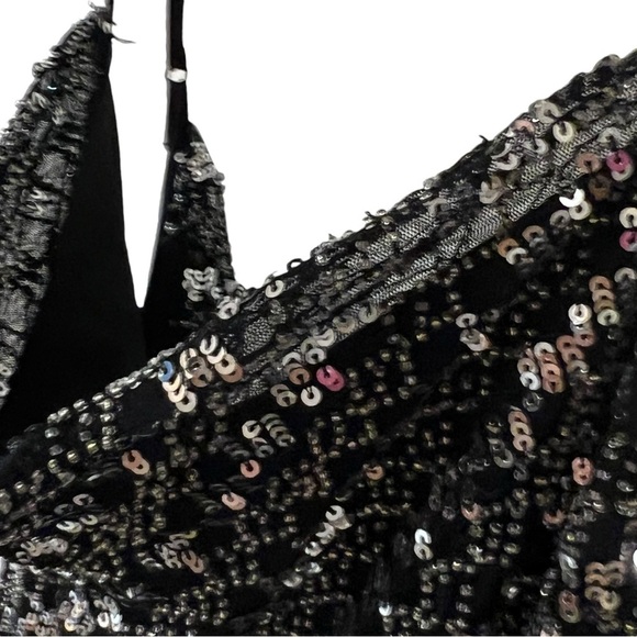 X by NBD Angel Mini Dress Black Silver Sequin Embellishment dropped back small - Picture 5 of 16